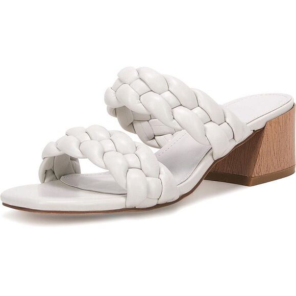 Bridal Braided Heeled Sandals Low Block Heels Mules Open Toe Ankle Strap Sandals - Picture 1 of 6